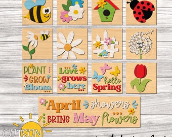 Spring Leaning Signs SVG | Interchangeable Tiered Tray and Ladder Sign SVG | Farmhouse Square Spring Decor Laser Cut Files