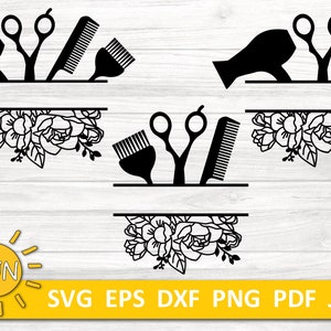 Cabeleireiro SVG | Pacote SVG de monograma dividido de cabeleireiro floral | Salão de cabeleireiro svg | Glowforge svg