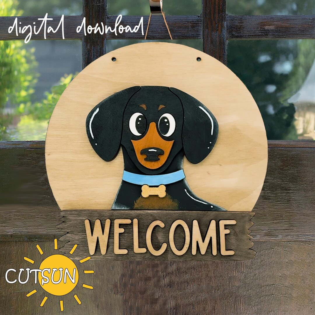 直筆サイン入 HOUND DOG「we are the HOUND DOG」 Dachshund Dog Door Hanger SVG | Weiner Dog Svg | Round