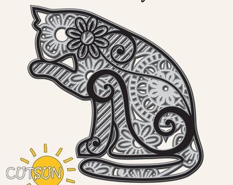 Layered Cat Mandala SVG (2) | 5 Layers Laser Cut File | Laser cut file | Cricut and Silhouette SVG