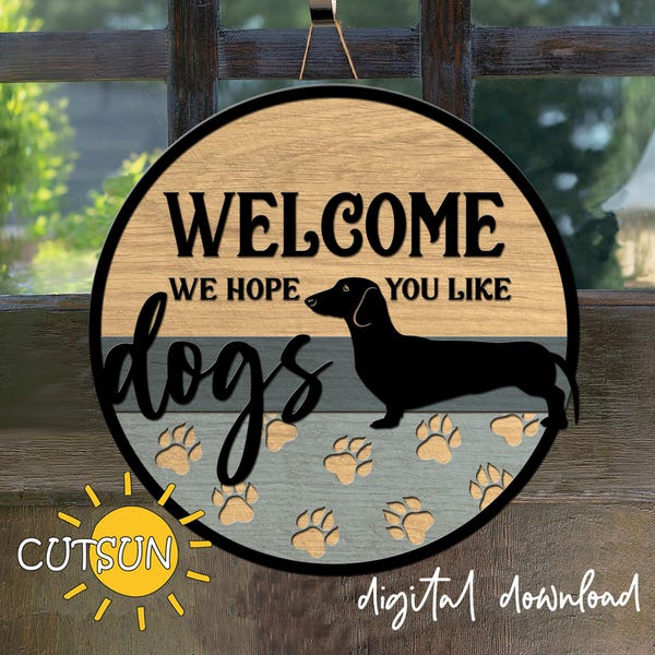 Welkomstbord hond SVG | Teckel gelaagde SVG | Weiner hond deurhanger SVG | Lasergesneden bestand | Honden-svg