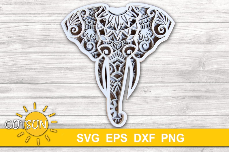 3D Layered Mandala Elephant Head SVG 5 layers cut file | Etsy