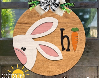 Easter Bunny 'Hi' Door Hanger SVG | Laser Cut File (Digital Download)