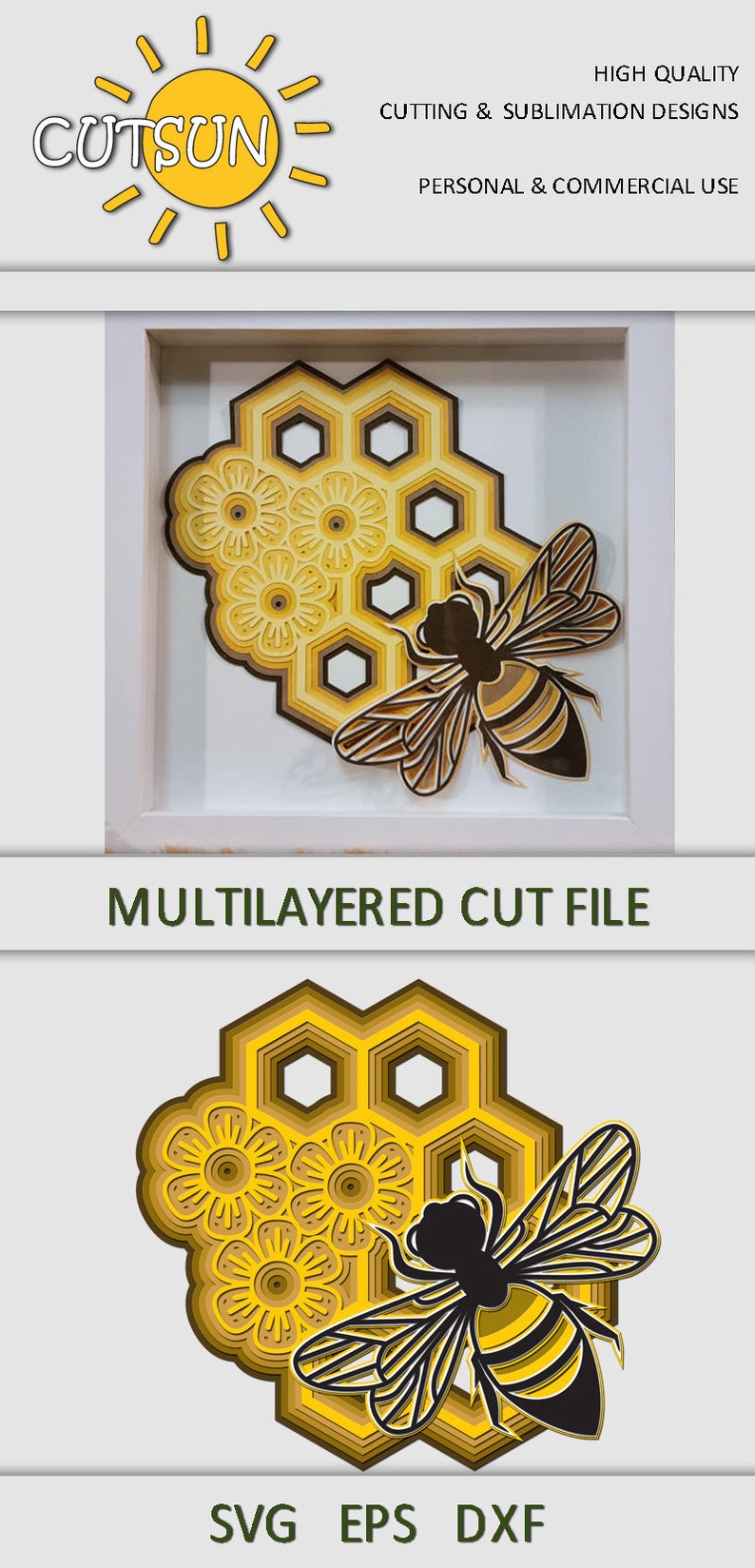 Download 3D Bee & Honeycomb Layered SVG file | Etsy