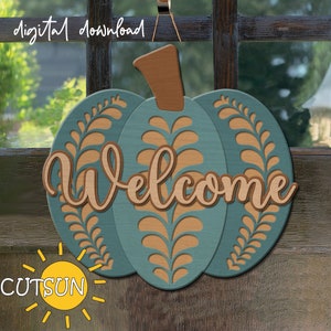 Accroche-porte automne svg accroche-porte citrouille SVG citrouille svg signe de bienvenue svg fichiers découpés au laser fichiers Glowforge