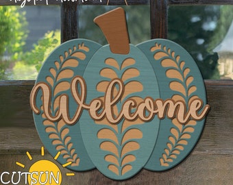 Fall Door hanger svg Pumpkin door hanger SVG Pumpkin svg Welcome sign svg Laser cut files Glowforge files