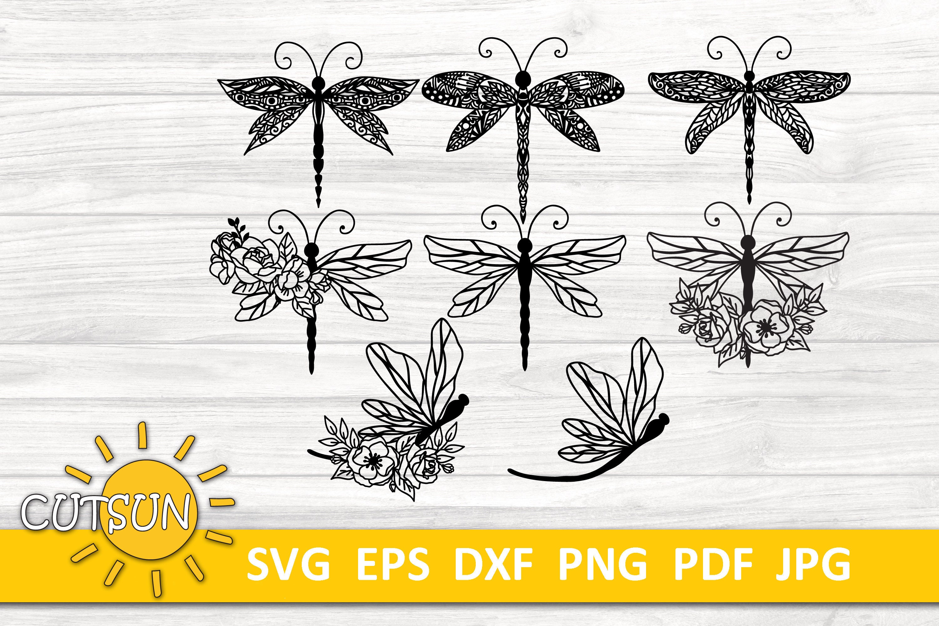 Dragonfly SVG Bundle Floral Dragonfly SVG Zentangle - Etsy