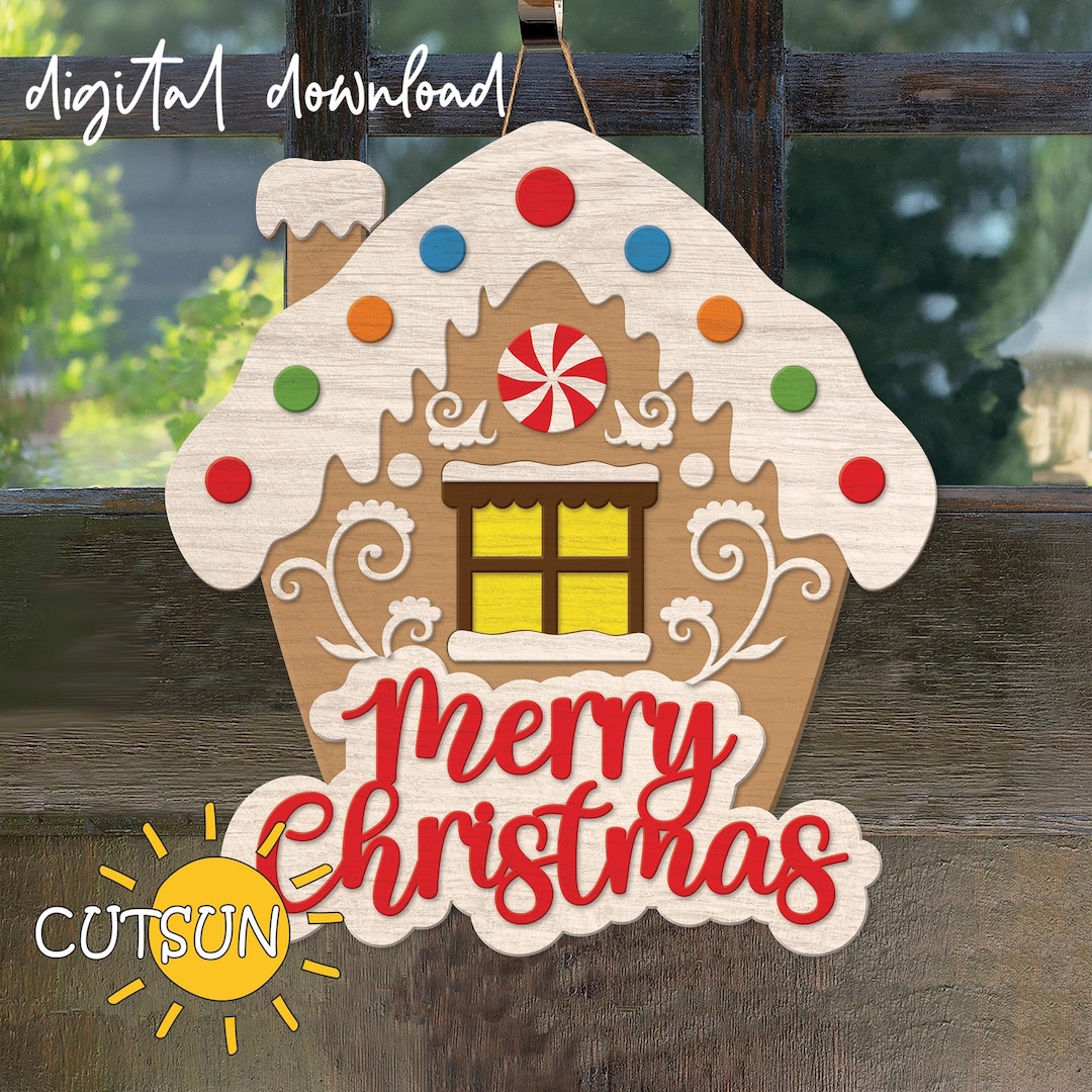 Gingerbread House Door Hanger SVG | Christmas Door Hanger SVG | Merry ...