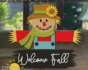 Fall Door Hanger SVG | Cute Scarecrow “Welcome Fall” Sign | Laser Cut File | Cricut SVG