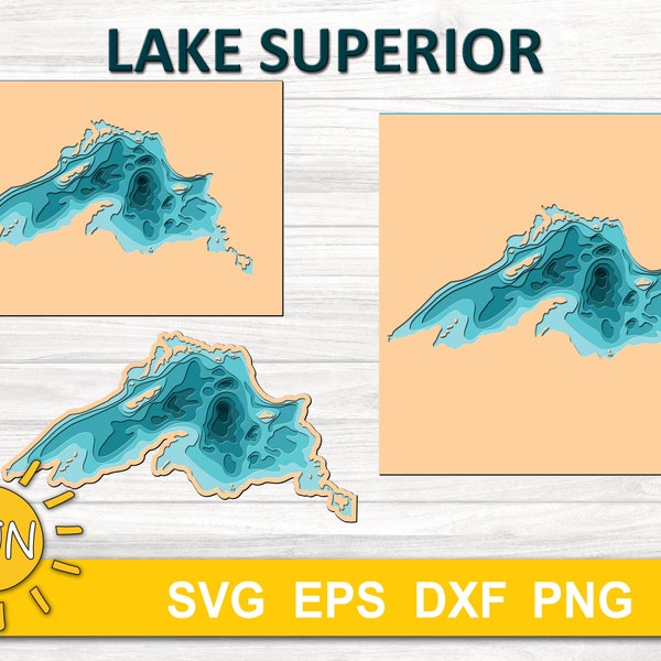 Layered Lake Superior Karte SVG EPS DXF - 9 Ebenen | Cricut | Silhouette | Glühschmiede | Laserschneider