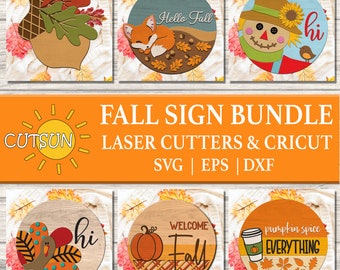 Fall Door Hanger SVG Bundle | Autumn Front Door Sign SVG | Pumpkin & Leaves Fall Decor SVG | Laser Cut Files | Cricut svg