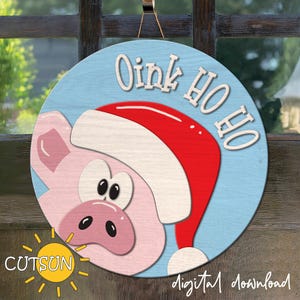 Christmas Pig Door Hanger SVG Christmas welcome sign SVG Farmhouse Christmas door hanger SVG Funny door hanger Laser cut file