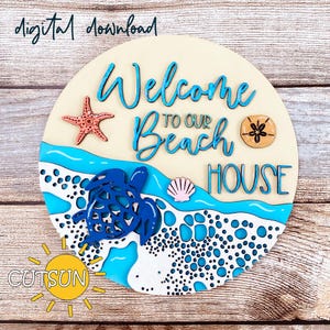 Strand-Türhänger SVG | Laser-Schnitt-Datei | Willkommensschild svg | Türschild Strand | Schildkröte SVG | Strand SVG | Schildkröte Türschild | Cricut svg