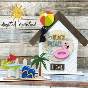Beach please Add-on for the Interchangeable shelf decor House and Fence set SVG FILE Vacation svg Laser cut file