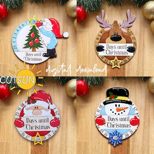 Pacchetto SVG per il conto alla rovescia di Natale Babbo Natale Gnomo Renna Pupazzo di neve File SVG per il conto alla rovescia con taglio laser Giorni fino a Natale Svg Conto alla rovescia per Natale