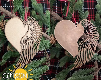 Heart and Wing Christmas Ornament SVG | Memorial Personalized Ornament | Laser Cut File