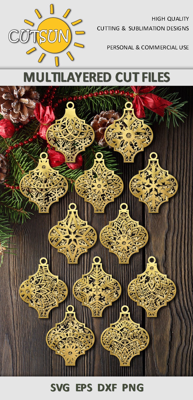Download 3D layered Arabesque Tile Christmas ornaments SVG bundle ...
