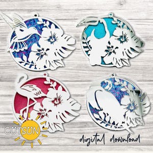 Tropische Vögel Weihnachtsverzierung SVG Tropische Weihnachtsverzierung SVG Blumenvogel-Svg-Bundle Glowforge SVG Laserschnittdatei