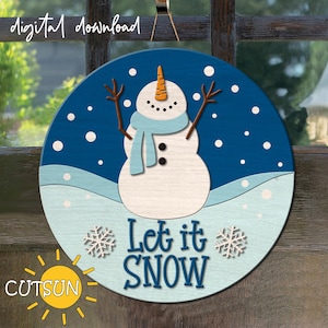 Snowman door hanger SVG Let it snow door hanger SVG Christmas decor Winter decor Laser cut file Glowforge SVG