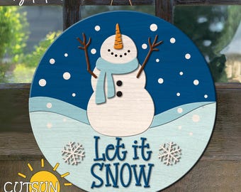 Snowman Door Hanger SVG | Let It Snow Winter Door Sign | Christmas & Winter Welcome Sign SVG | Laser Cut File