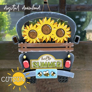 Complément SVG Tournesols d'été pour camion de ferme interchangeable / brouette de jardin SVG Bonjour l'été SVG Fichier découpé au laser Glowforge SVG