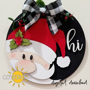 Cabide de porta de Papai Noel SVG Cabide de porta de Natal SVG Cabide de porta Santa Hi SVG Placa de porta de Natal SVG Rosto de Papai Noel SVG Arquivo cortado a laser Cricut SVG