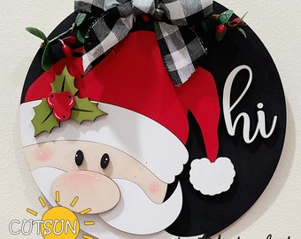 Santa Door Hanger SVG | Christmas “Hi” Santa Welcome Sign | Laser Cut File for Cricut