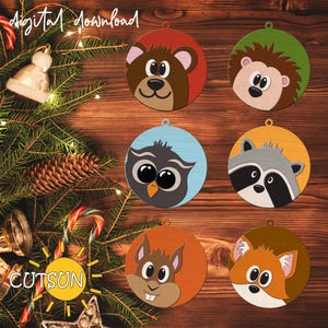 Waldtiere Weihnachtsschmuck SVG Bundle Niedliche Waldtiere Schnitt Laser geschnitten Datei Cricut SVG Eichhörnchen Fuchs Waschbär Deko für Igel