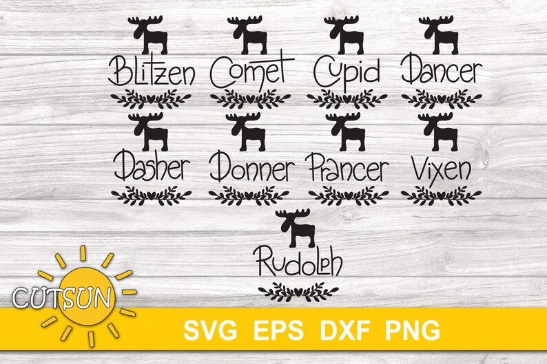 Reindeer Names Christmas Ornaments SVG Bundle Hand Lettered Etsy