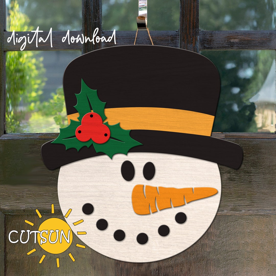 Snowman Head Door Hanger SVG | Christmas Winter Door Sign | Laser Cut ...
