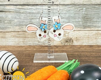 Easter Bunny Earring SVG | Easter bunny with flower earrings | Easter Dangle Earrings | Laser Cut Files | Bunny Jewelry SVG