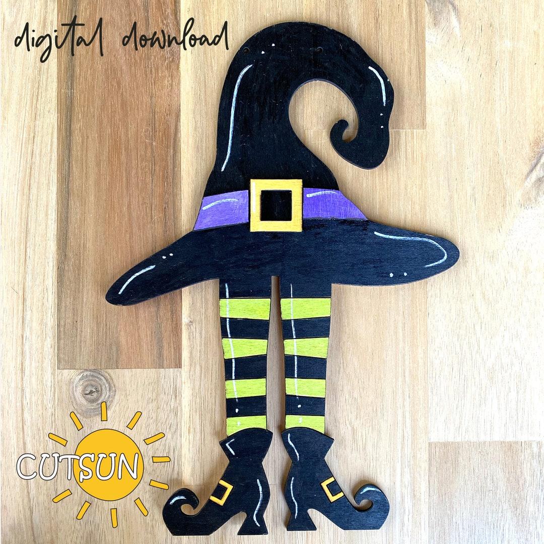 Witch Hat and Legs Halloween Door Hanger SVG | Witch Welcome Sign ...