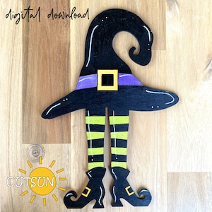Witch hat and legs Halloween door hanger SVG | Witch door hanger SVG | Glowforge svg | Laser cut file
