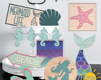 Mermaid Tiered Tray Decor SVG | Mermaid Life Laser Cut File | Under the Sea Mermaid SVG