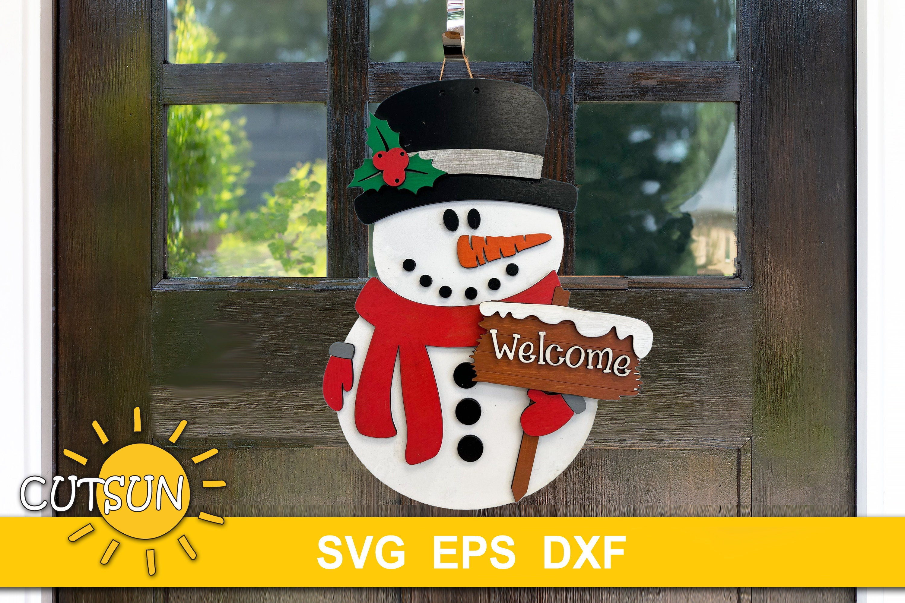 Snowman Door Hanger SVG | Christmas Welcome Sign SVG | Frosty Snowman ...