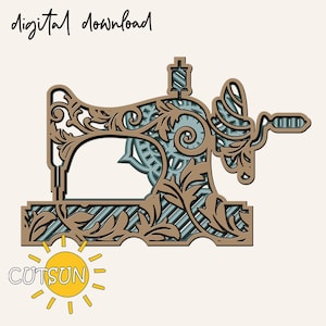 Machine à coudre en couches SVG | Lime de découpe 5 couches pour emporte-pièces laser | Conception de machine à coudre décorative | Svg Cricut