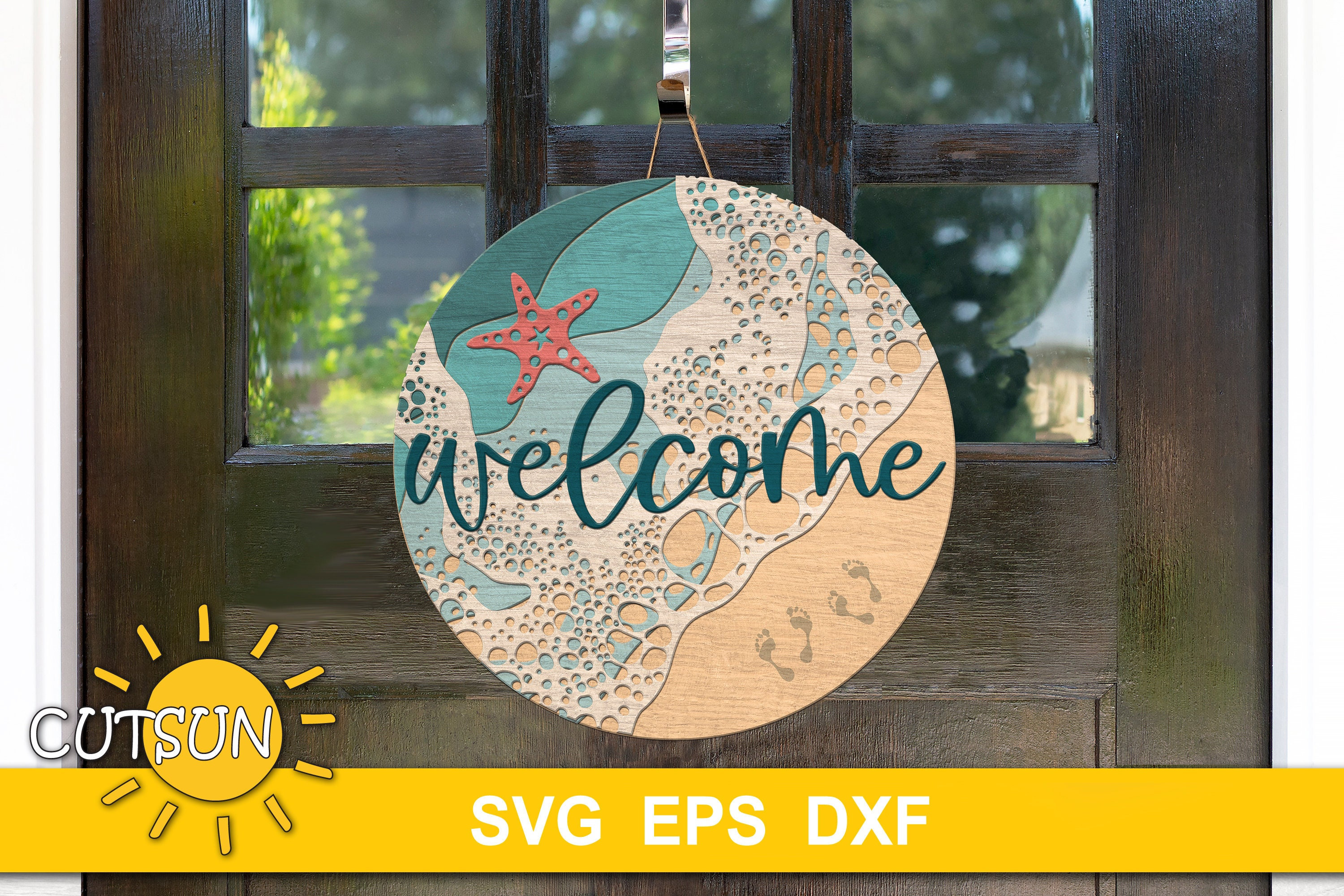 Sea Waves Beach Door Hanger SVG | Coastal Welcome Sign | Laser Cut File ...
