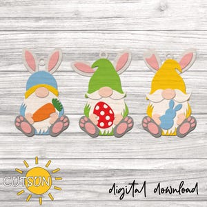 Gnomo di Pasqua SVG / Ornamenti di Pasqua SVG / Etichette per cestini di Pasqua / File tagliato al laser / Cricut SVG