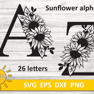 Floral Letters Sunflowers A-Z SVG | Floral Alphabet SVG | Monogram SVG