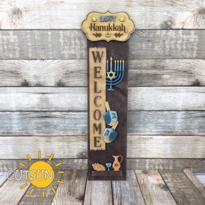 Happy Hanukkah Veranda Zeichen SVG, austauschbare Add-On, Vertikale Veranda Leaner, Chanukka SVG, Laser geschnitten Datei, digitaler Download