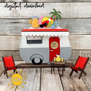 Module complémentaire SVG Hello Summer pour camping-car interchangeable SVG| Décoration d'étagère d'été | Fichier découpé au laser | Svg campeur d'été
