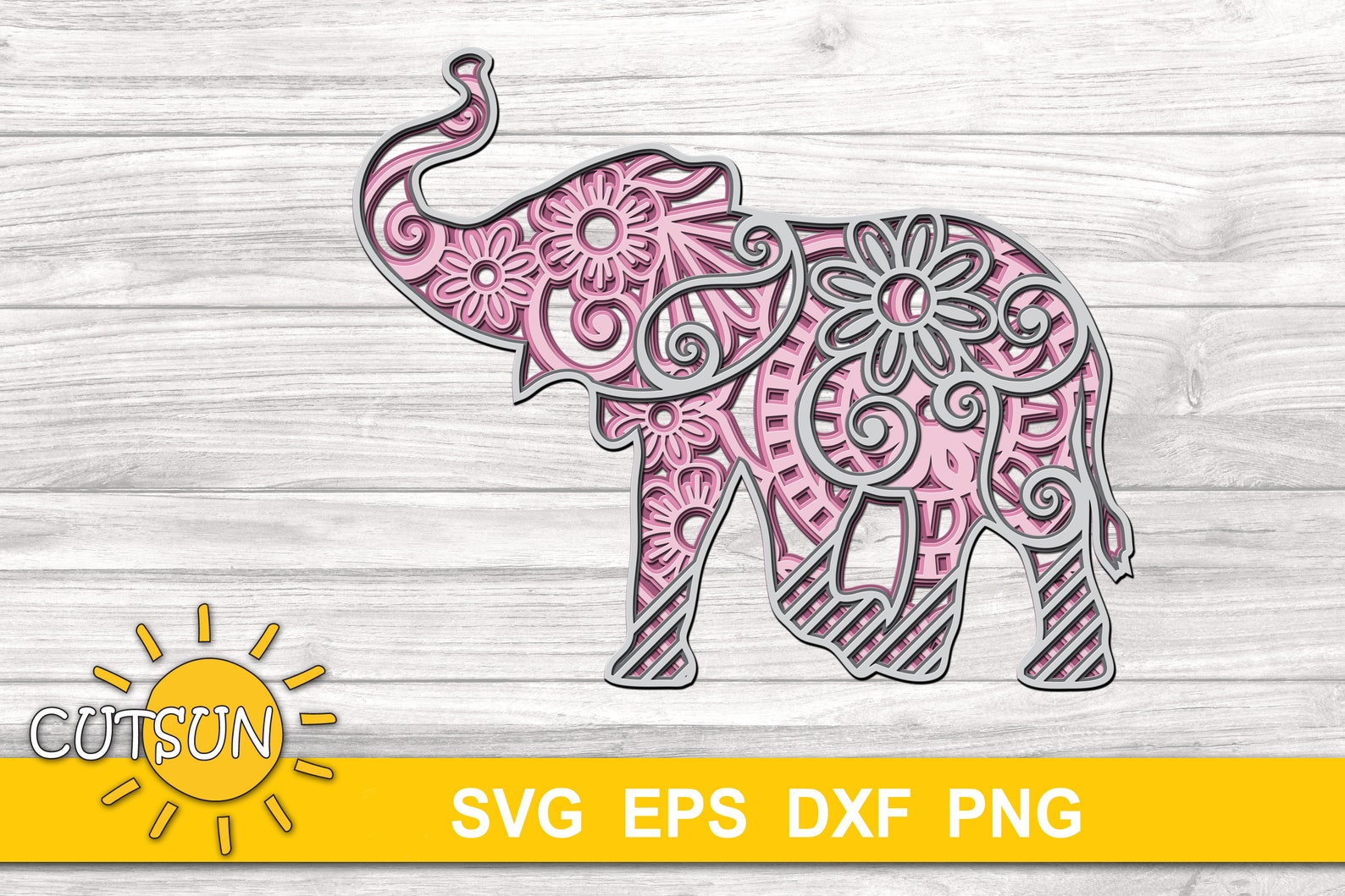 Download 3D Layered Elephant Mandala SVG 5 layers cut file ...