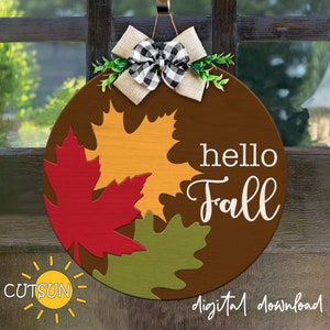 Fall Door hanger svg Fall leaves door hanger SVG Fall door decor svg Fall svg Laser cut files Cricut SVG