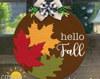 Herbst Türhänger SVG | Herbst Blätter Willkommensschild Laser Cut Datei | Herbst Tür Dekor SVG | Cricut SVG