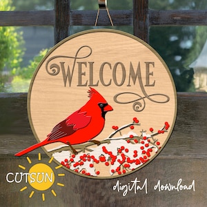 Cardinal Türschild SVG Cardinal Willkommensschild SVG Weihnachten Cardinal Türschild SVG Glowforge SVG Laserschnittdatei