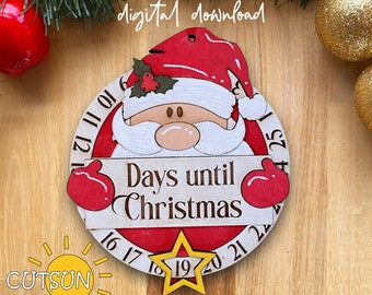 Christmas Countdown SVG | Santa Days Until Christmas Ornament | Countdown to Christmas Laser Cut File