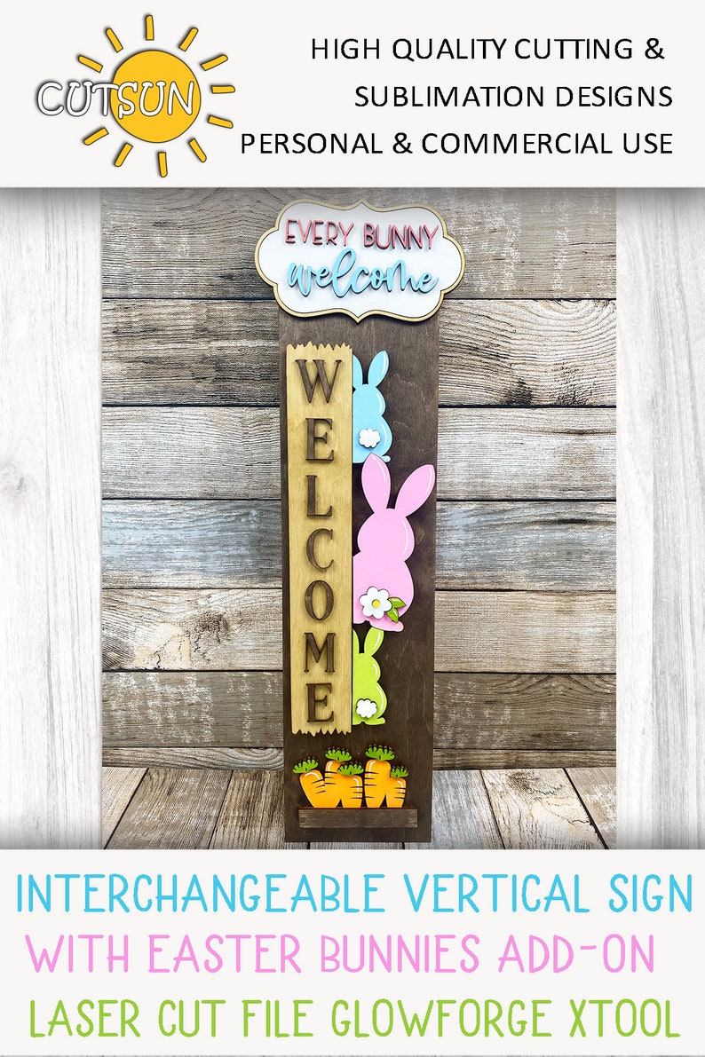 Easter Bunny Porch Sign SVG | Interchangeable Vertical Leaner | Carrots ...