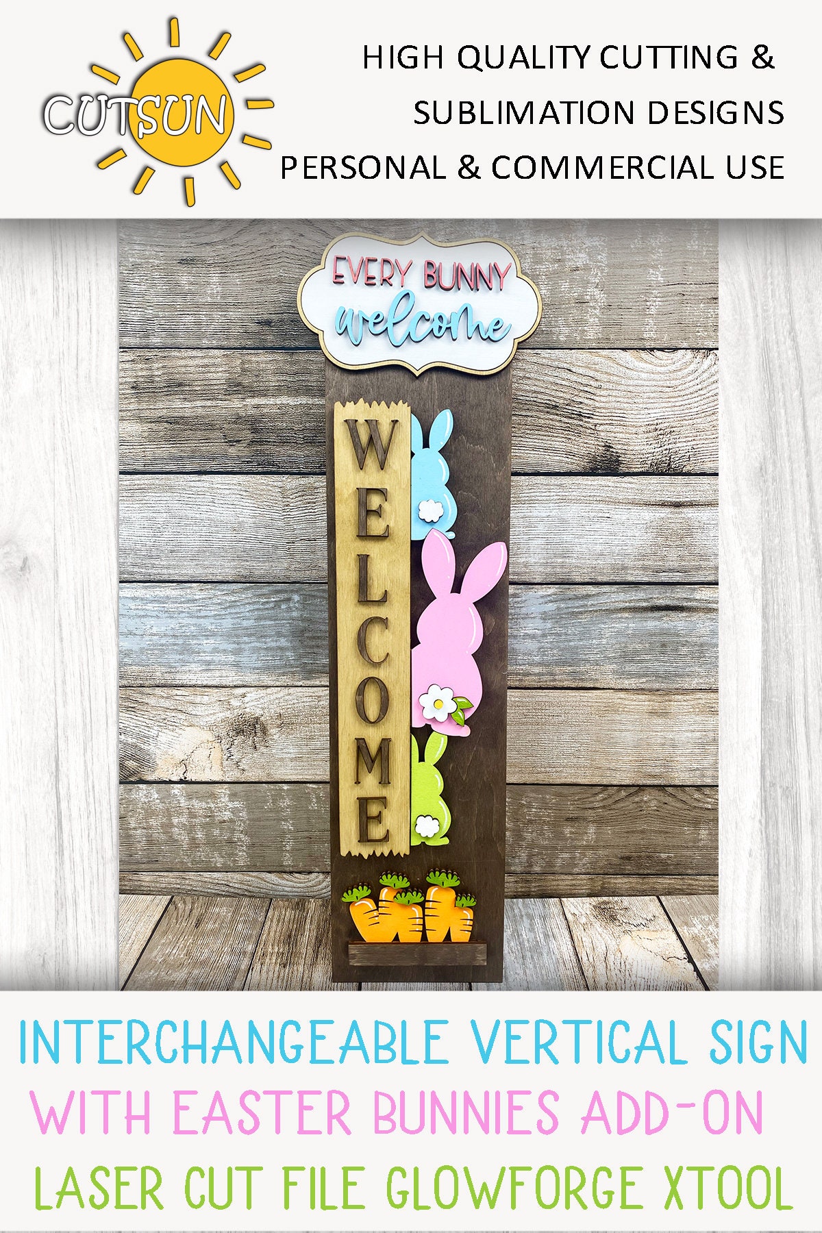 Easter Bunny Porch Sign SVG | Interchangeable Vertical Leaner | Carrots ...