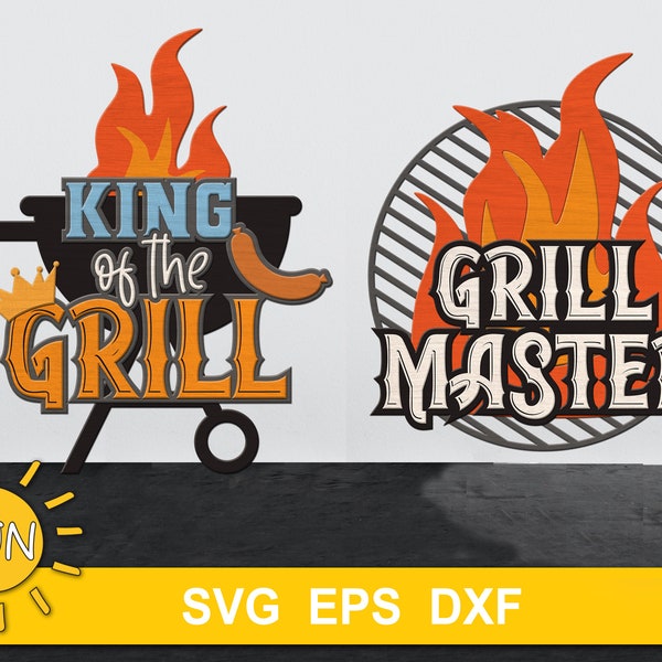 BBQ Grill Sign SVG Bundle King of the Grill Father's day Glowforge svg Laser cut file