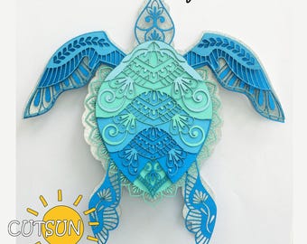 Ornate Sea Turtle Layered SVG | Ocean Home Decor Laser Cut File | Cricut SVG